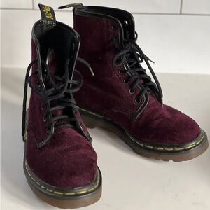 1990s crushed velvet, purple vintage doc martens